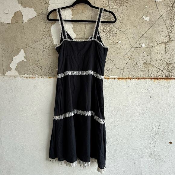 Y2K Dress Lace Midi Floral Embroidered Beaded Tiered Hem Whimsigoth Coquette S - Picture 7 of 9